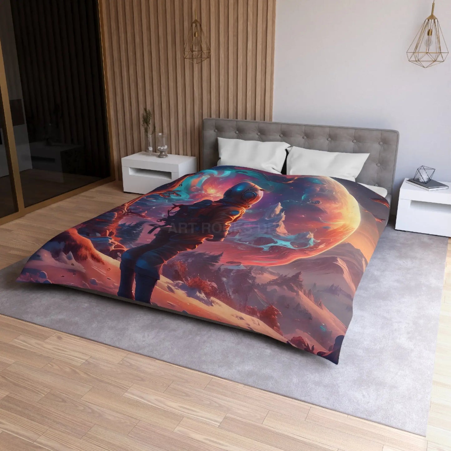 Cosmic Dreams Microfiber Duvet Cover - Space Art Bedroom Decor Astronaut Theme Unique Gift Galaxy Bedding - Home Decor