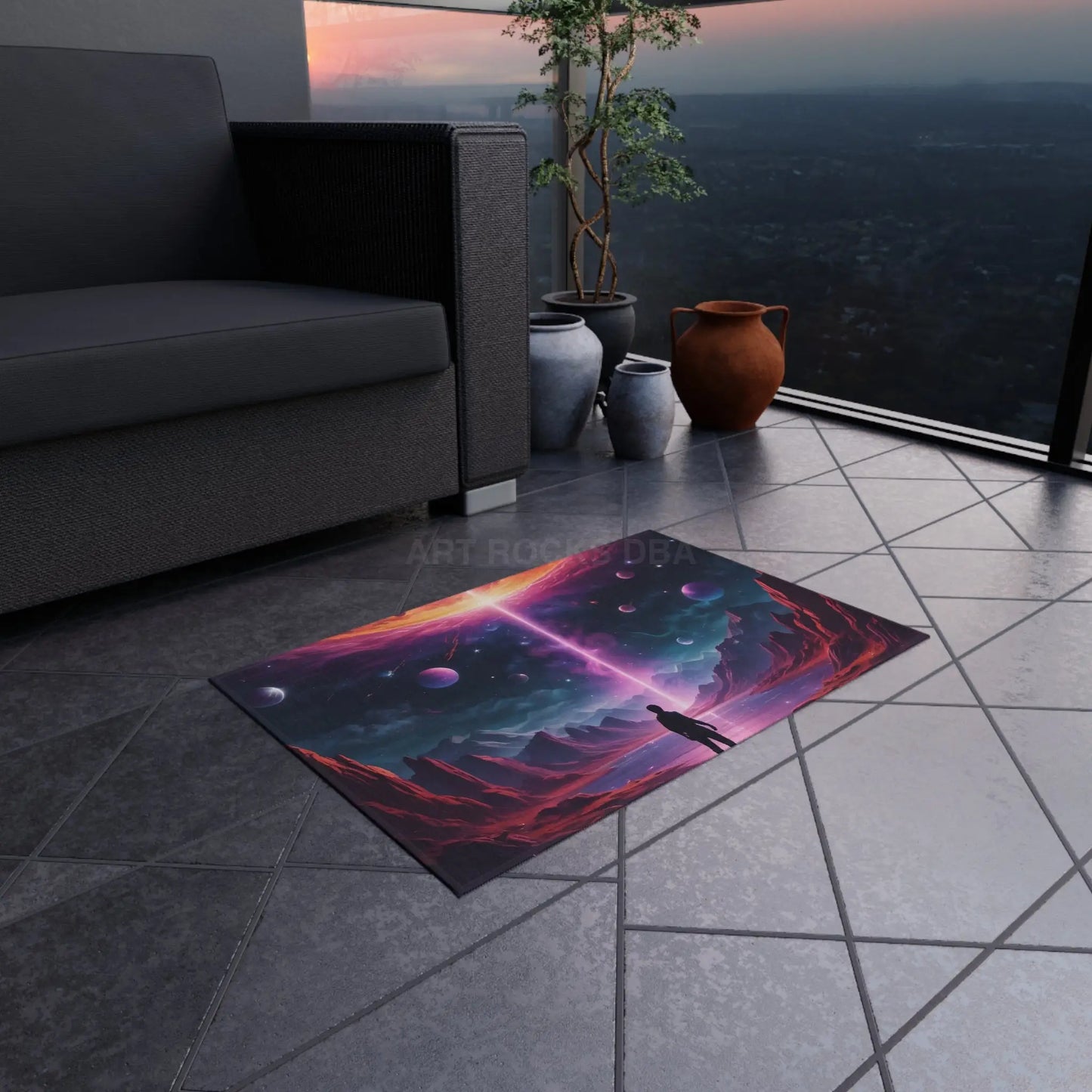 Cosmic Fantasy Outdoor Rug Vibrant Patio Mat Sci-Fi Decor for Gardens Unique Camping Accessory Space Art Home Decor