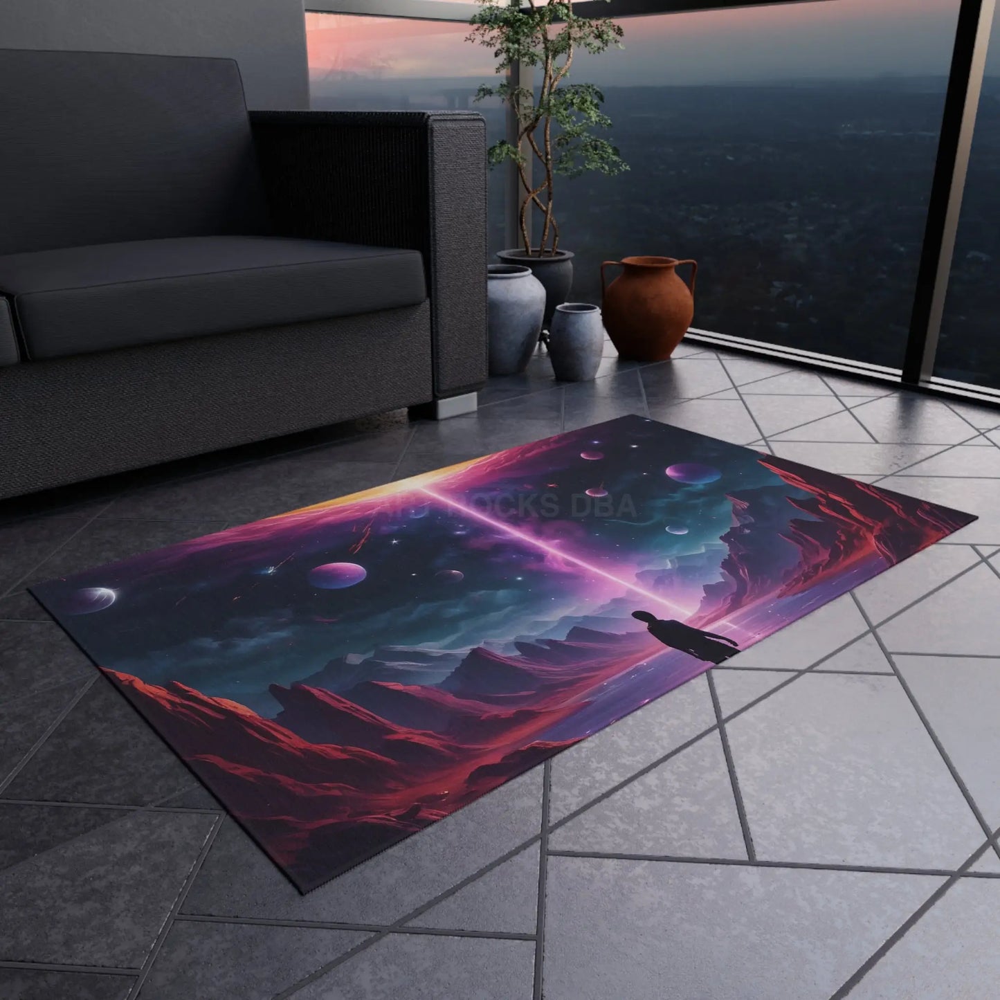 Cosmic Fantasy Outdoor Rug Vibrant Patio Mat Sci-Fi Decor for Gardens Unique Camping Accessory Space Art Home Decor