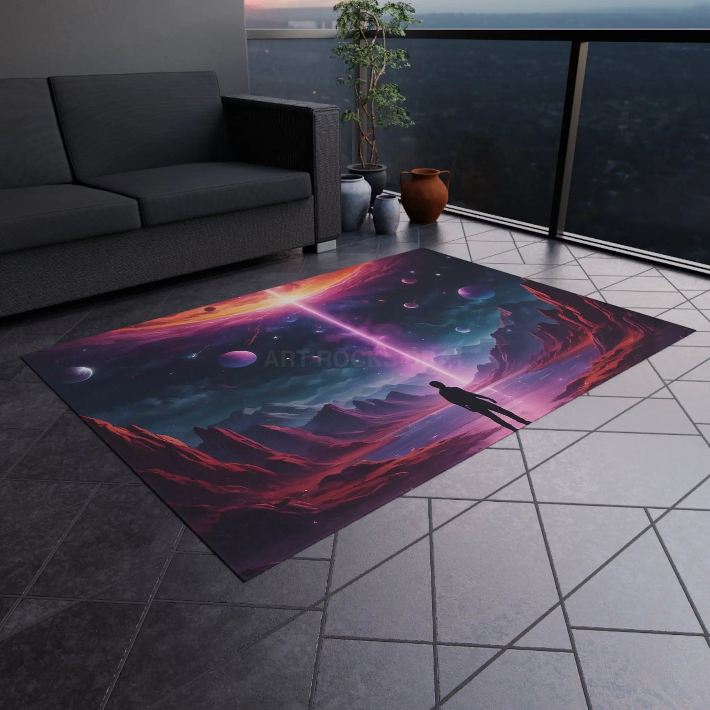 Cosmic Fantasy Outdoor Rug Vibrant Patio Mat Sci-Fi Decor for Gardens Unique Camping Accessory Space Art Home Decor