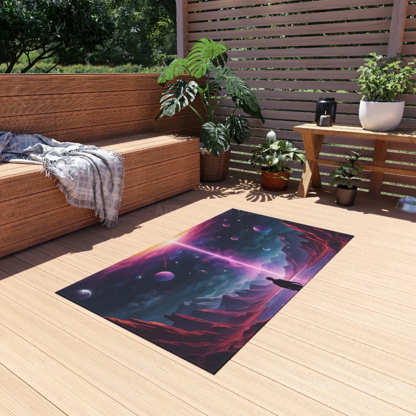 Cosmic Fantasy Outdoor Rug Vibrant Patio Mat Sci-Fi Decor for Gardens Unique Camping Accessory Space Art Home Decor