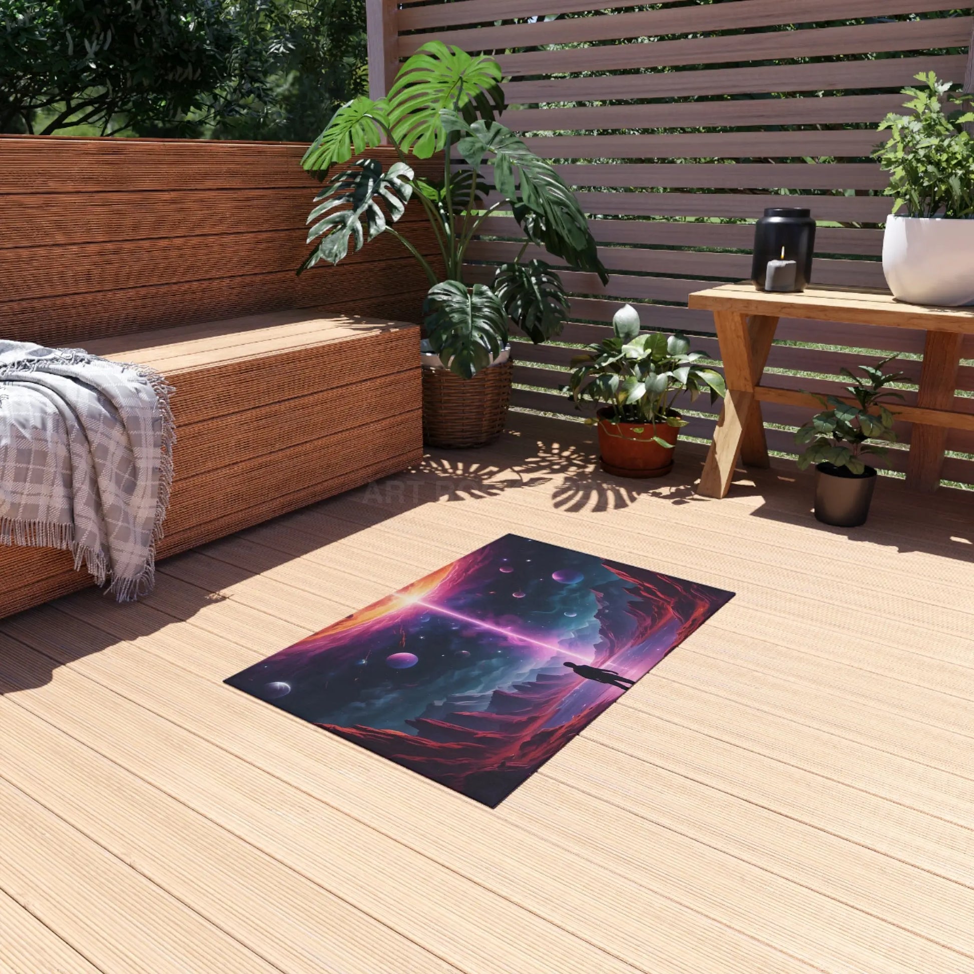 Cosmic Fantasy Outdoor Rug Vibrant Patio Mat Sci-Fi Decor for Gardens Unique Camping Accessory Space Art Home Decor
