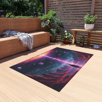Cosmic Fantasy Outdoor Rug Vibrant Patio Mat Sci-Fi Decor for Gardens Unique Camping Accessory Space Art Home Decor