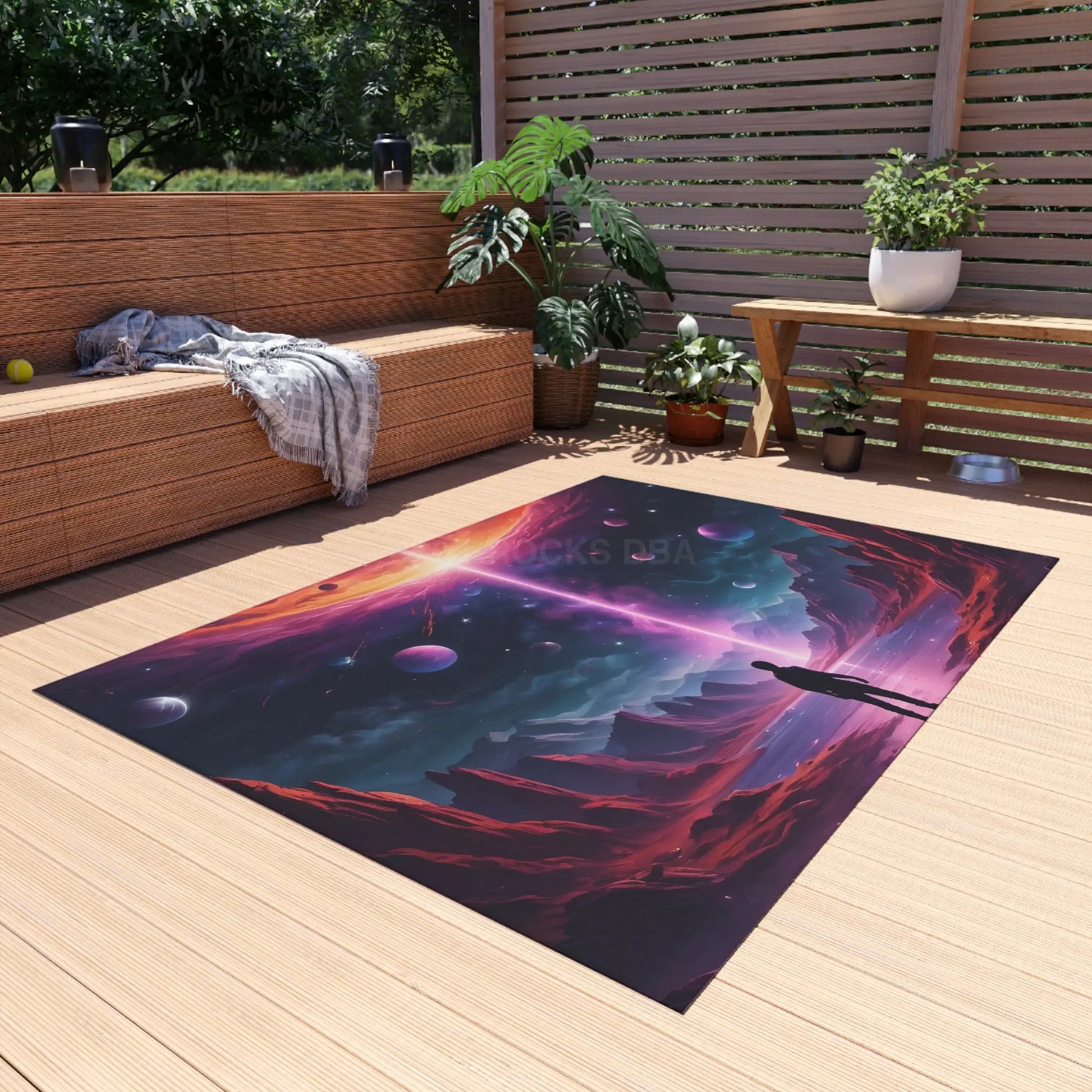 Cosmic Fantasy Outdoor Rug Vibrant Patio Mat Sci-Fi Decor for Gardens Unique Camping Accessory Space Art Home Decor