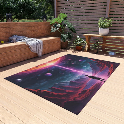 Cosmic Fantasy Outdoor Rug Vibrant Patio Mat Sci-Fi Decor for Gardens Unique Camping Accessory Space Art Home Decor