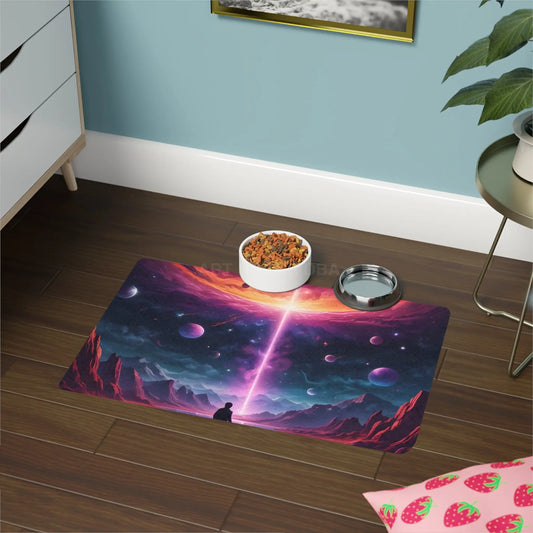 Cosmic Gateway Pet Food Mat — Space Galaxy Bowl Placemat (12x18) - 12’’ × 18’’ / Rectangle - Pets