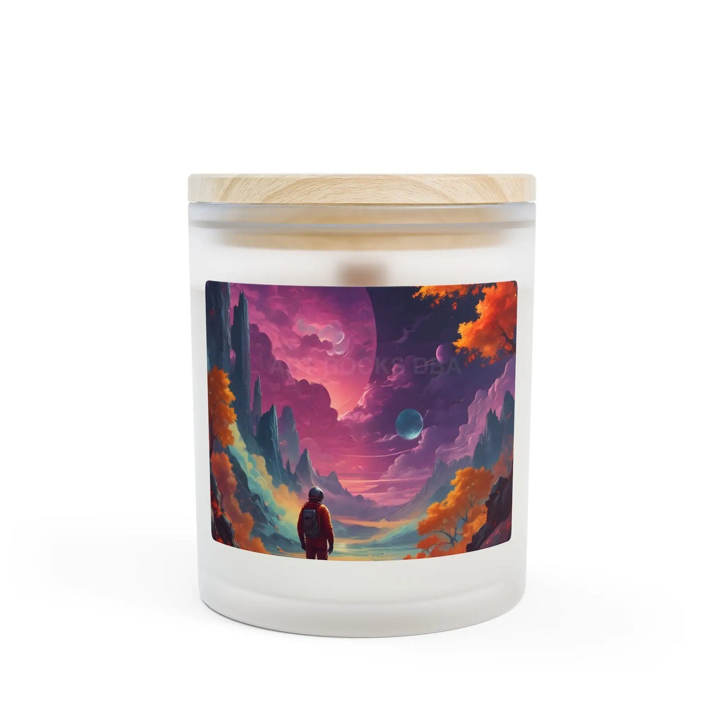 Cosmic Journey Candle — 11oz Frosted Glass Candle with Surreal Planet Landscape - Home Decor