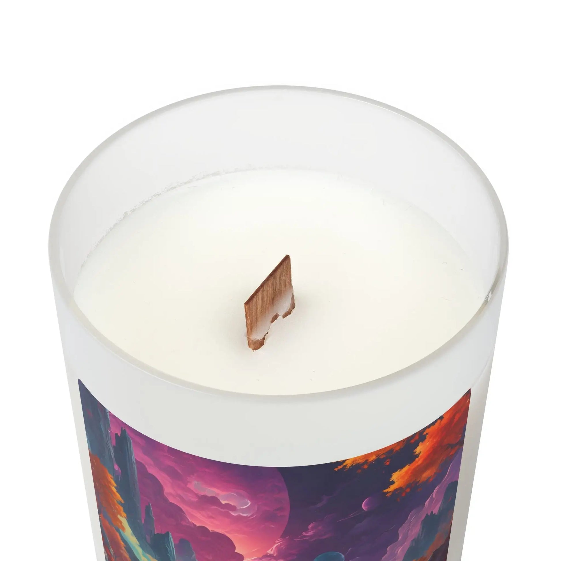 Cosmic Journey Candle — 11oz Frosted Glass Candle with Surreal Planet Landscape - Home Decor