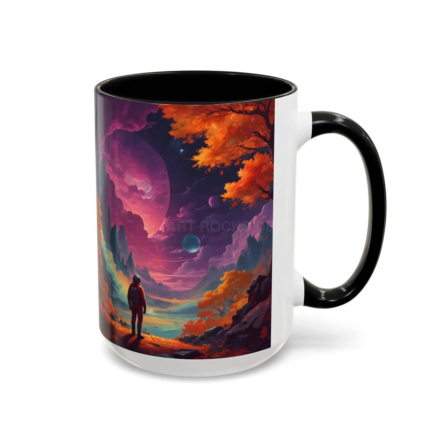 Cosmic Journey Coffee Mug — Surreal Space Landscape Accent Mug (11/15oz) - 15oz / Black - Mug