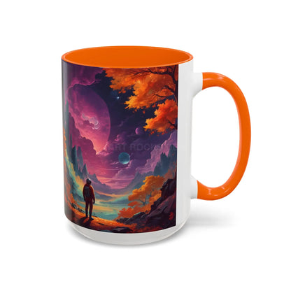 Cosmic Journey Coffee Mug — Surreal Space Landscape Accent Mug (11/15oz) - 15oz / Orange - Mug