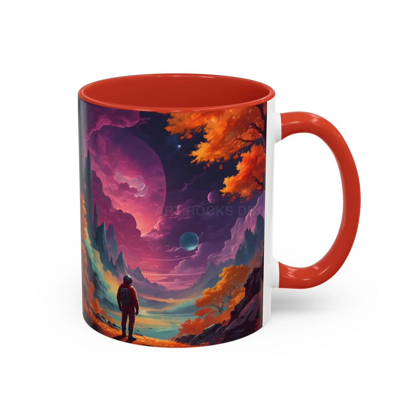 Cosmic Journey Coffee Mug — Surreal Space Landscape Accent Mug (11/15oz) - 11oz / Red - Mug