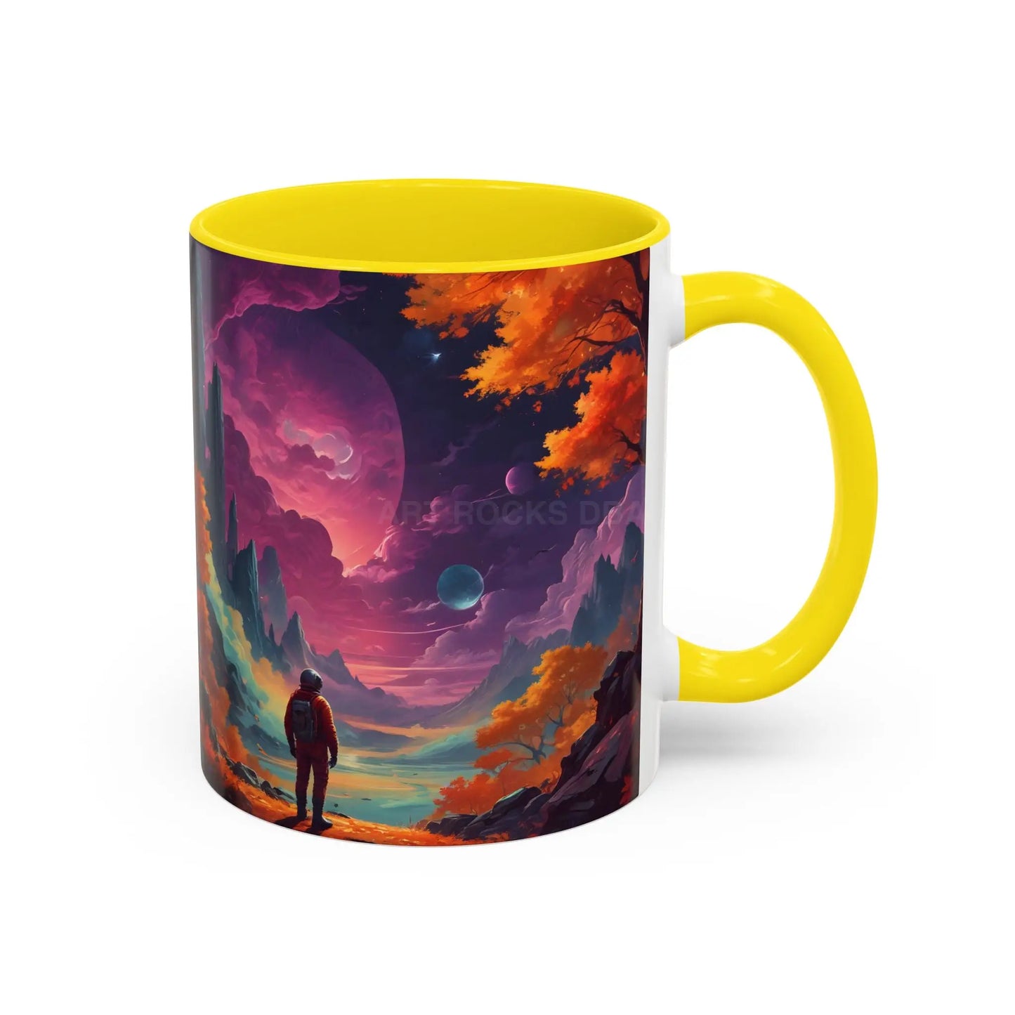Cosmic Journey Coffee Mug — Surreal Space Landscape Accent Mug (11/15oz) - 11oz / Yellow - Mug