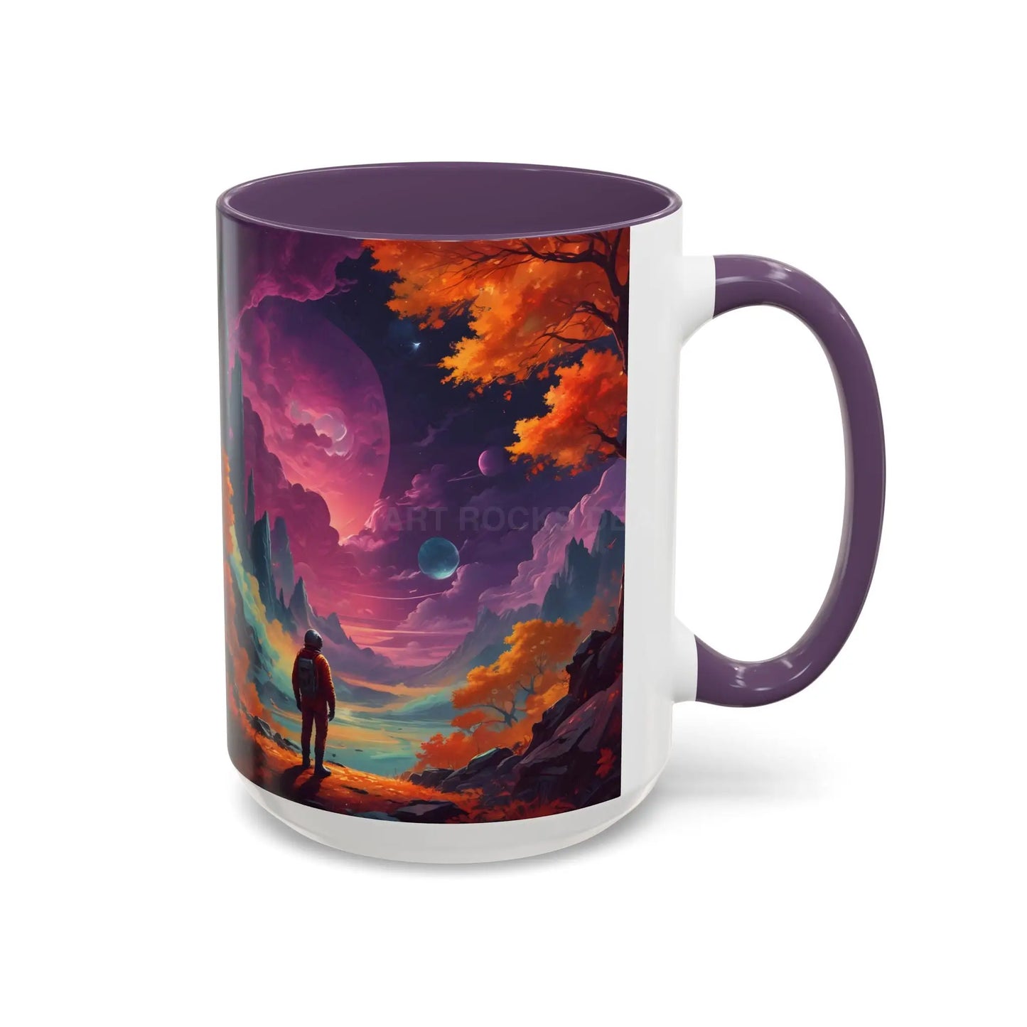 Cosmic Journey Coffee Mug — Surreal Space Landscape Accent Mug (11/15oz) - 15oz / Purple - Mug