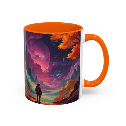 Cosmic Journey Coffee Mug — Surreal Space Landscape Accent Mug (11/15oz) - 11oz / Orange - Mug