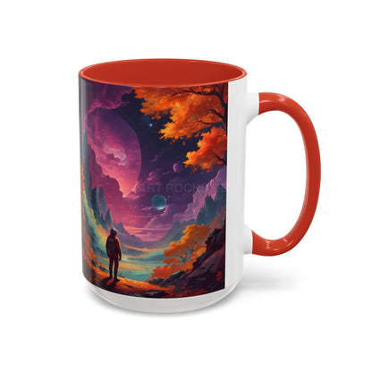 Cosmic Journey Coffee Mug — Surreal Space Landscape Accent Mug (11/15oz) - 15oz / Red - Mug