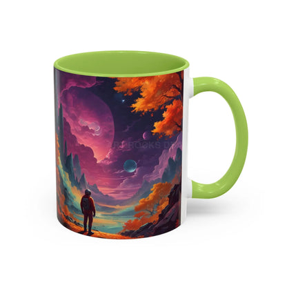 Cosmic Journey Coffee Mug — Surreal Space Landscape Accent Mug (11/15oz) - 11oz / Light Green - Mug