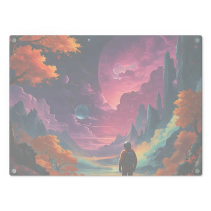 Cosmic Journey Cutting Board — Vibrant Astronaut Landscape Kitchen Board - Home Decor