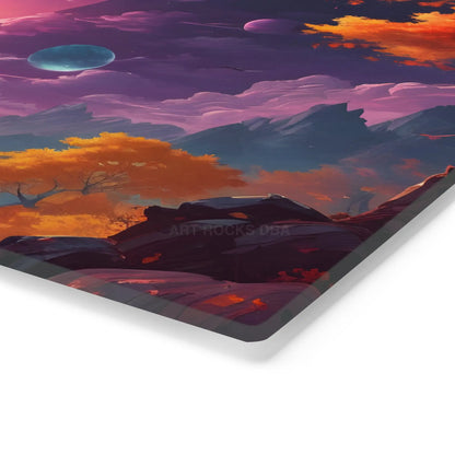 Cosmic Journey Cutting Board — Vibrant Astronaut Landscape Kitchen Board - Home Decor