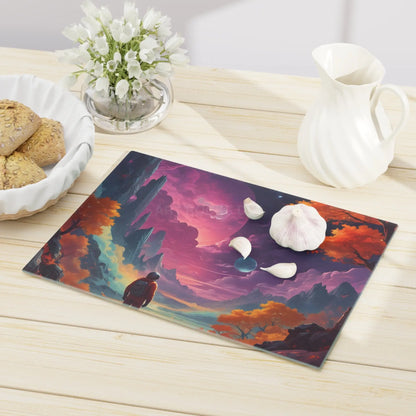Cosmic Journey Cutting Board — Vibrant Astronaut Landscape Kitchen Board - Home Decor