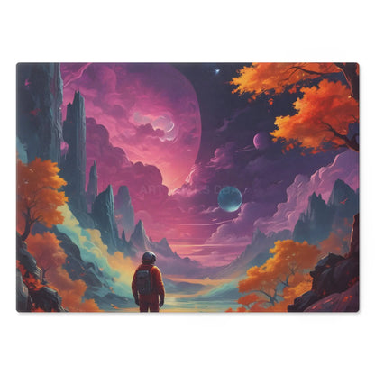 Cosmic Journey Cutting Board — Vibrant Astronaut Landscape Kitchen Board - Home Decor
