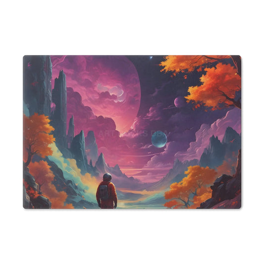 Cosmic Journey Cutting Board — Vibrant Astronaut Landscape Kitchen Board - Small - Home Decor