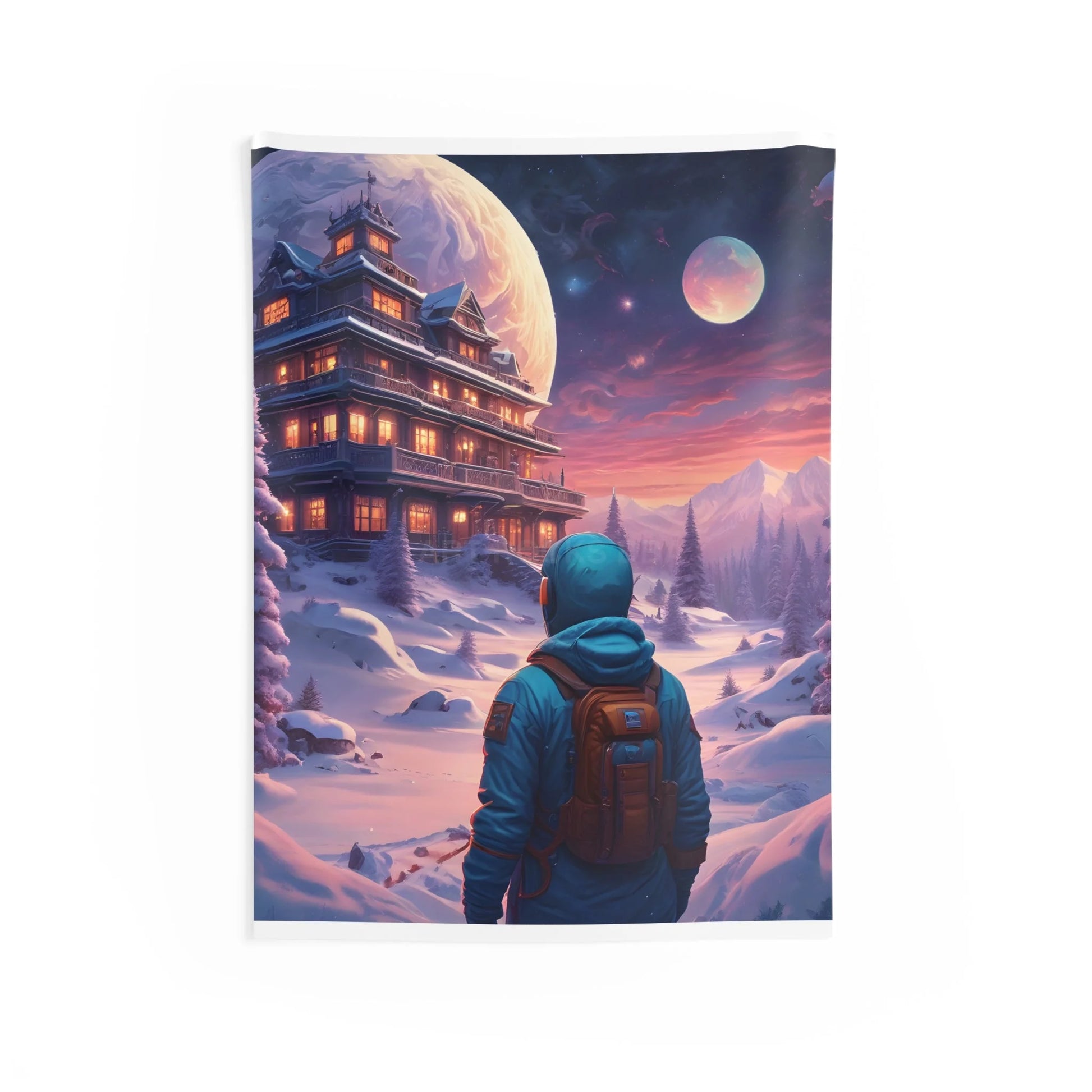 Cosmic Snowy Planet Wall Tapestry | Space Landscape Decor Bedroom Wall Art Home Decor Gift for Dreamers Aesthetic