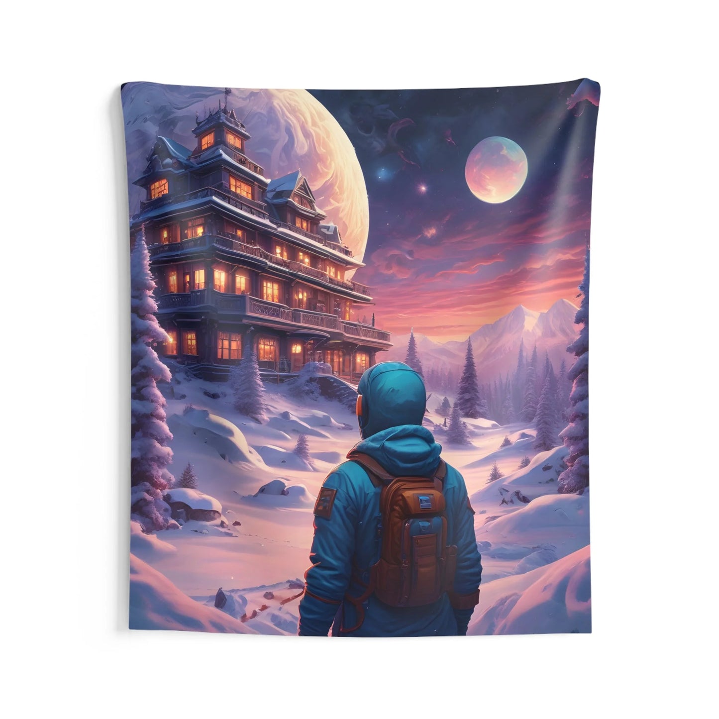 Cosmic Snowy Planet Wall Tapestry | Space Landscape Decor Bedroom Wall Art Home Decor Gift for Dreamers Aesthetic