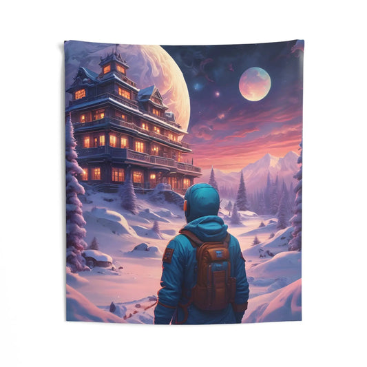 Cosmic Snowy Planet Wall Tapestry | Space Landscape Decor Bedroom Wall Art Home Decor Gift for Dreamers Aesthetic