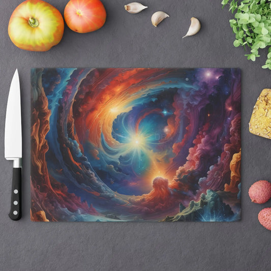 Cosmic Swirl Glass Cutting Board – Vibrant Nebula Kitchen Décor - Large - Home Decor