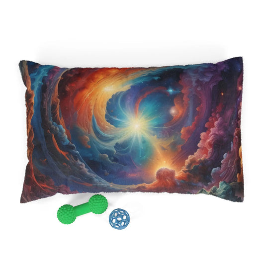 Cosmic Swirl Pet Bed — Galaxy Nebula Print Pillow for Dogs & Cats - 28’’ × 18’’ - Pets