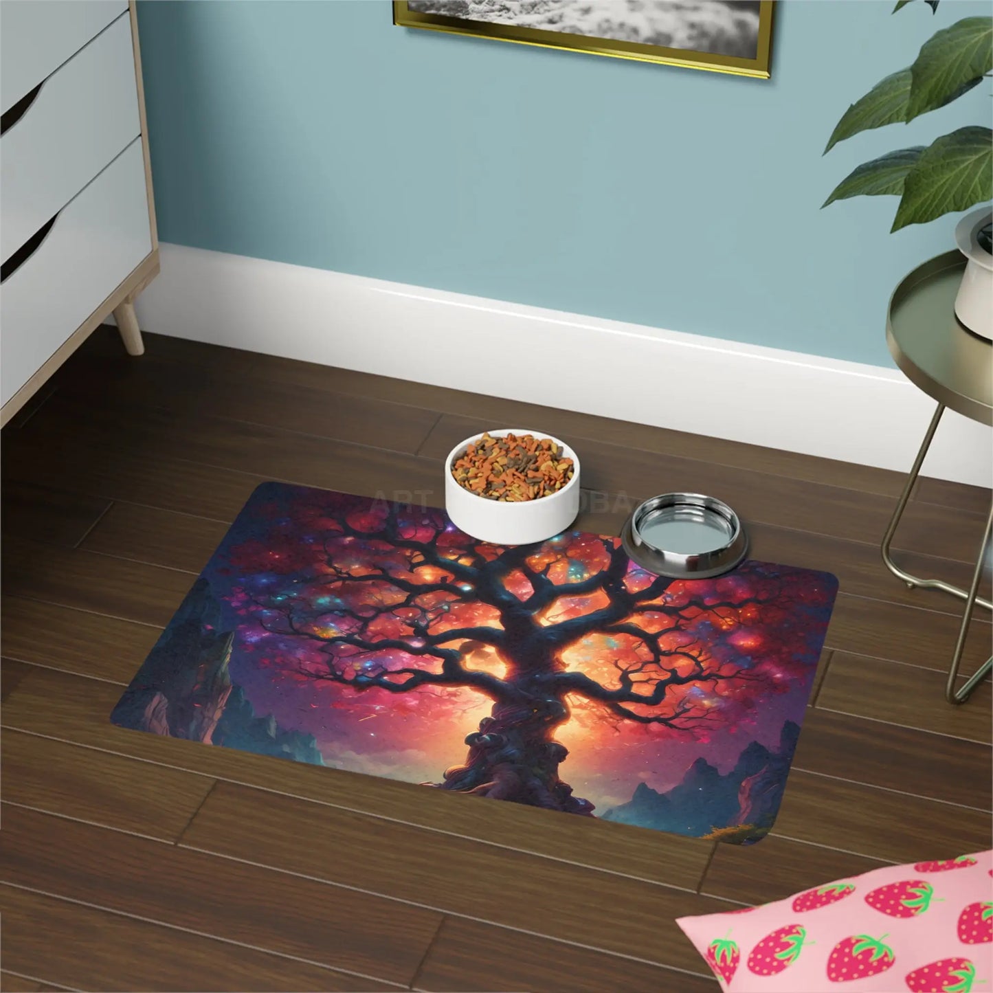 Cosmic Tree Pet Food Mat (12x18) — Colorful Galaxy Feeding Mat for Cats & Dogs - 12’’ × 18’’ / Rectangle - Pets