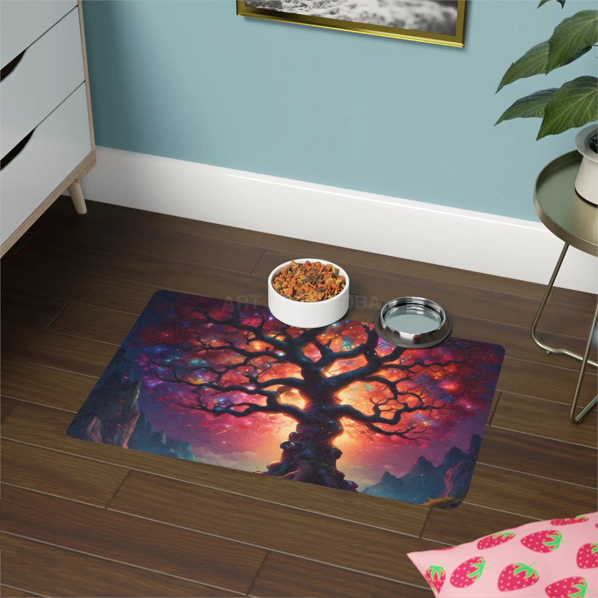 Cosmic Tree Pet Food Mat (12x18) — Colorful Galaxy Feeding Mat for Cats & Dogs - 12’’ × 18’’ / Rectangle - Pets