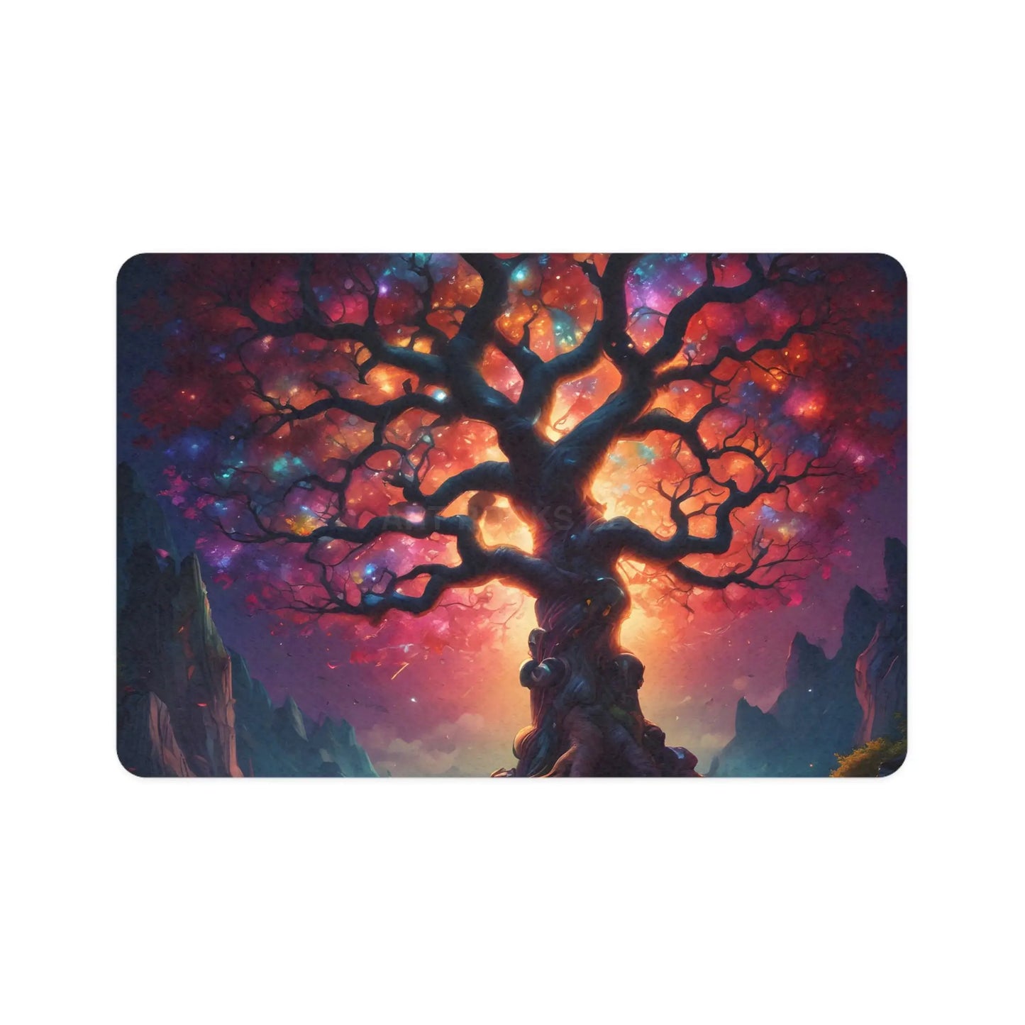 Cosmic Tree Pet Food Mat (12x18) — Colorful Galaxy Feeding Mat for Cats & Dogs - 12’’ × 18’’ / Rectangle - Pets