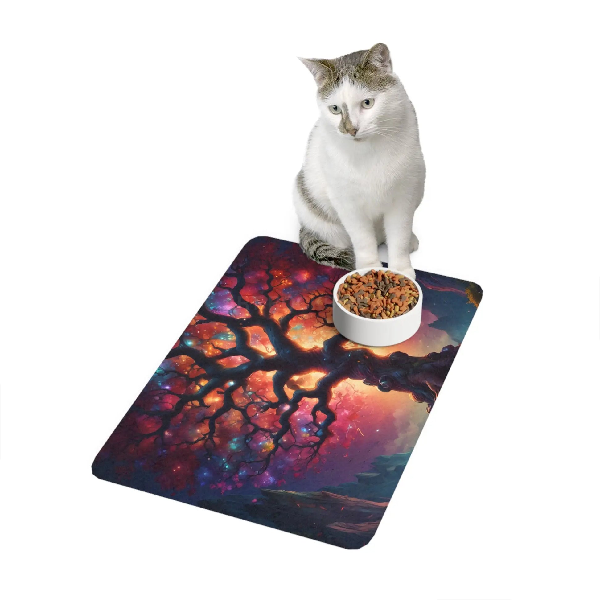 Cosmic Tree Pet Food Mat (12x18) — Colorful Galaxy Feeding Mat for Cats & Dogs - 12’’ × 18’’ / Rectangle - Pets