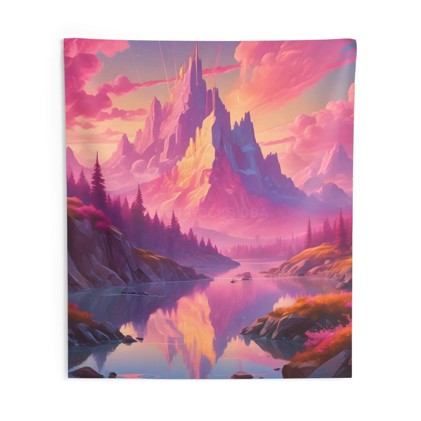 Cotton Candy Mountain Pink Tapestry - Boho Home Decor Wall Hanging Bedroom Art Meditative Decor Cozy Room Accent - 88’’