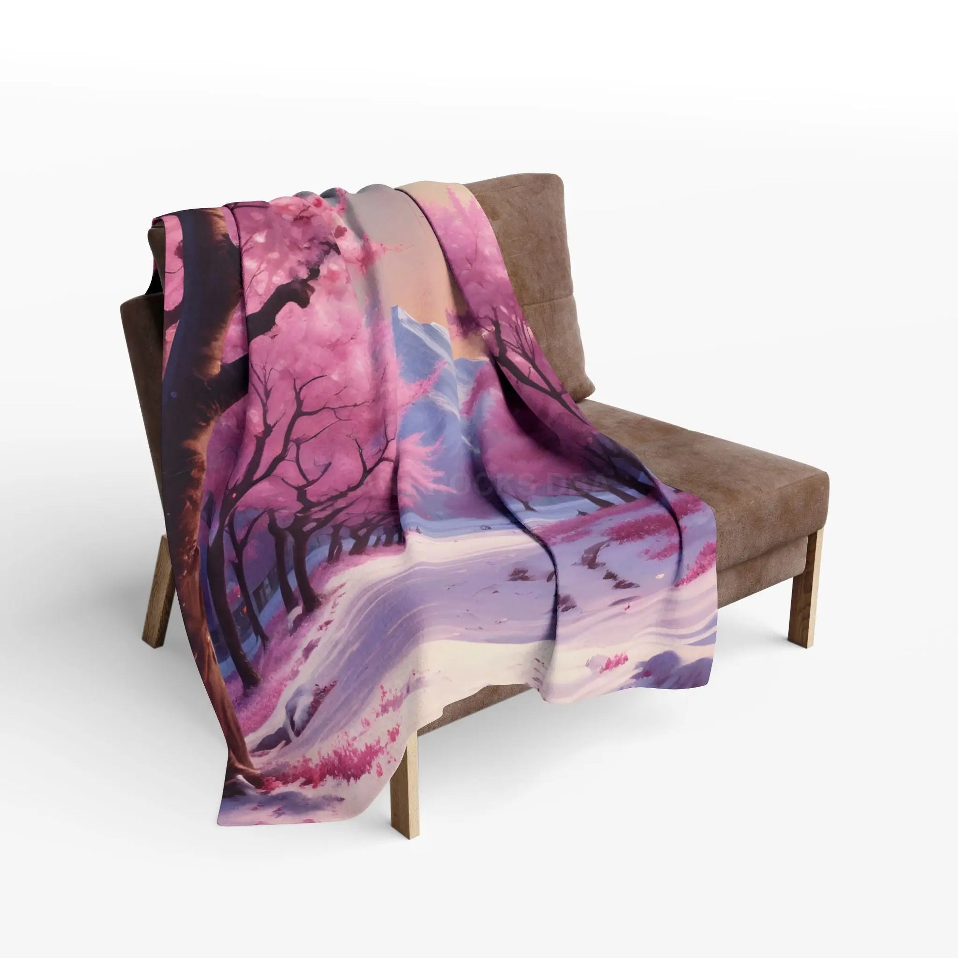 Cozy Arctic Fleece Blanket - Pink Cherry Blossom Scene Soft Throw for Home Gift for Nature Lovers Winter Decor Cozy