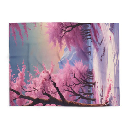 Cozy Arctic Fleece Blanket - Pink Cherry Blossom Scene Soft Throw for Home Gift for Nature Lovers Winter Decor Cozy