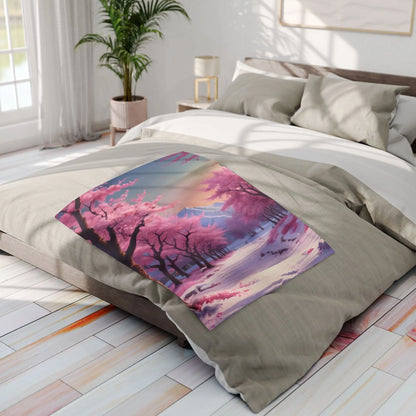 Cozy Arctic Fleece Blanket - Pink Cherry Blossom Scene Soft Throw for Home Gift for Nature Lovers Winter Decor Cozy