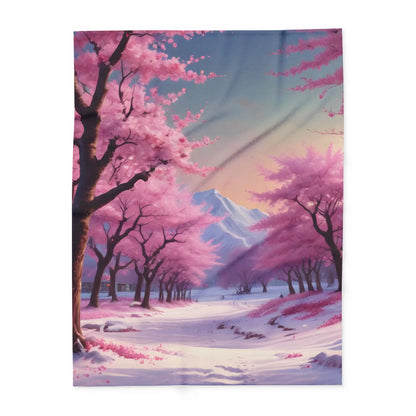 Cozy Arctic Fleece Blanket - Pink Cherry Blossom Scene Soft Throw for Home Gift for Nature Lovers Winter Decor Cozy