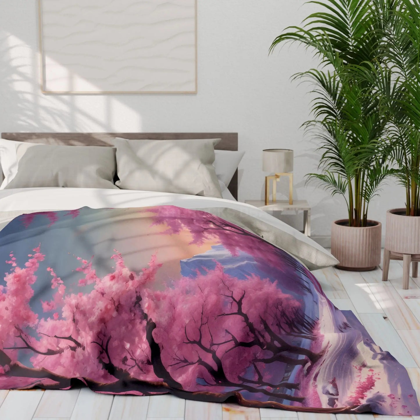 Cozy Arctic Fleece Blanket - Pink Cherry Blossom Scene Soft Throw for Home Gift for Nature Lovers Winter Decor Cozy