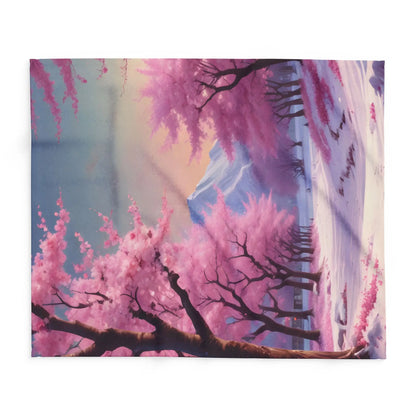 Cozy Arctic Fleece Blanket - Pink Cherry Blossom Scene Soft Throw for Home Gift for Nature Lovers Winter Decor Cozy