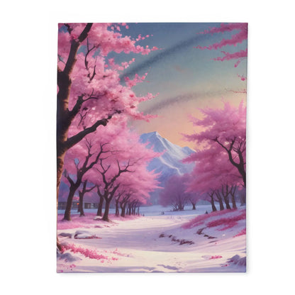 Cozy Arctic Fleece Blanket - Pink Cherry Blossom Scene Soft Throw for Home Gift for Nature Lovers Winter Decor Cozy