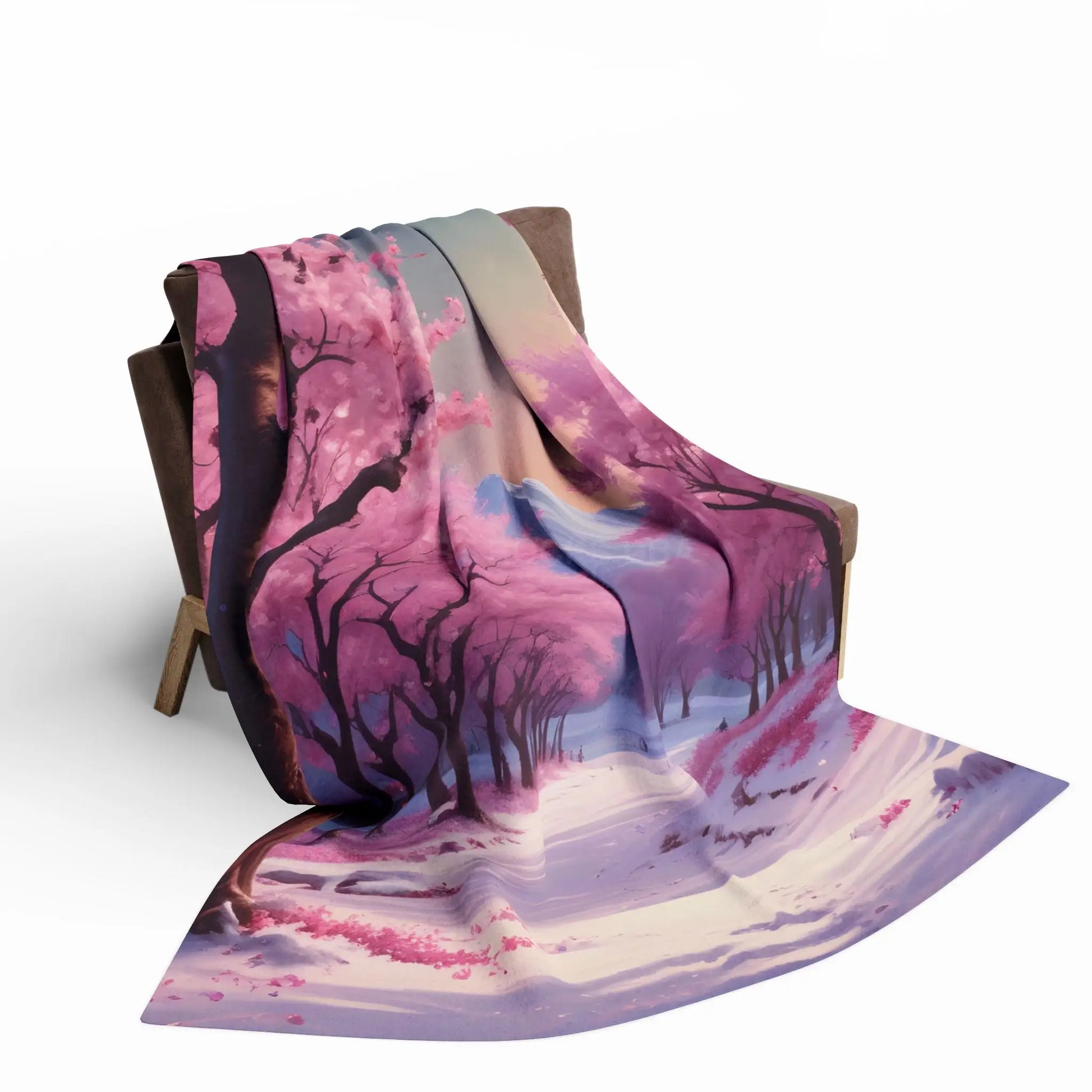 Cozy Arctic Fleece Blanket - Pink Cherry Blossom Scene Soft Throw for Home Gift for Nature Lovers Winter Decor Cozy