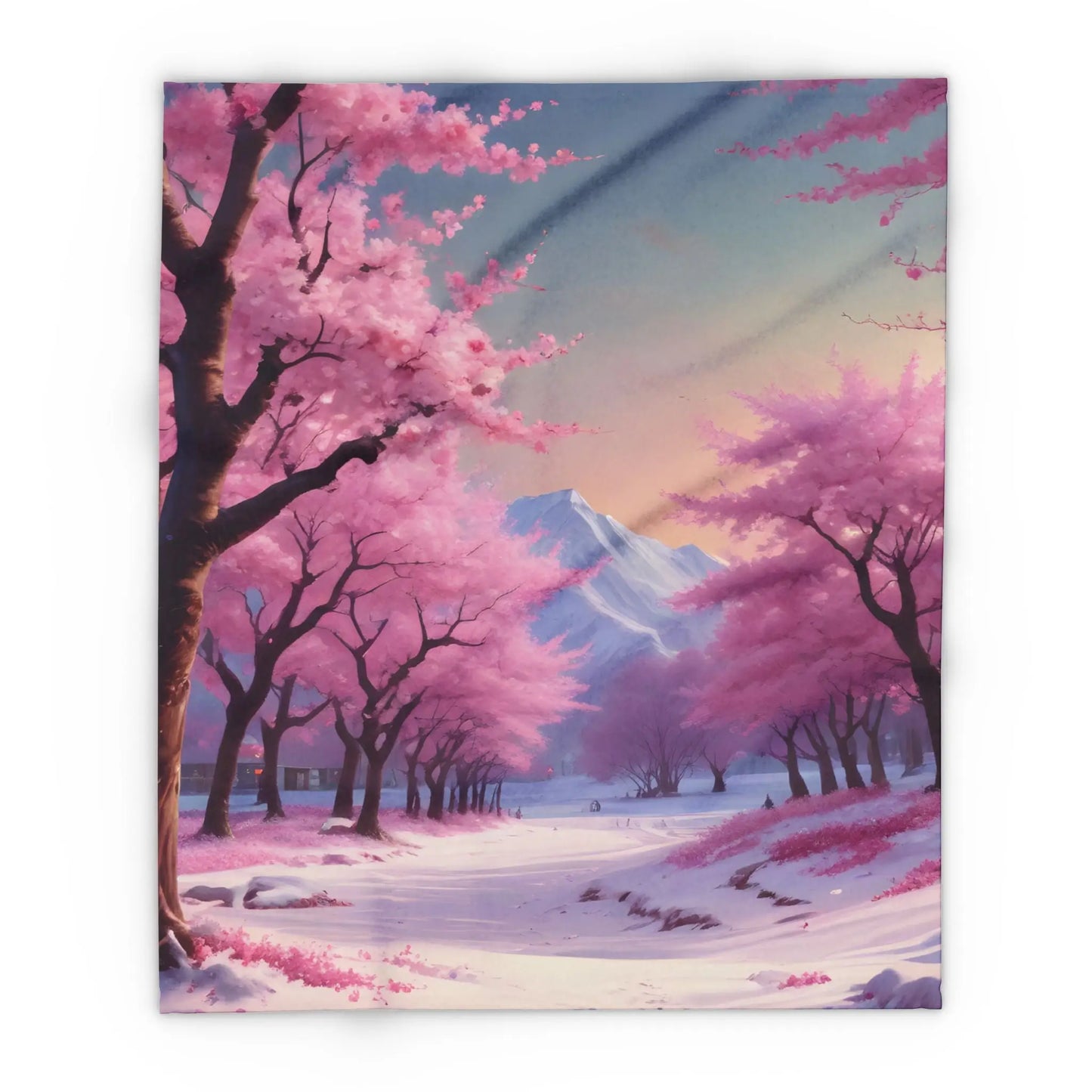 Cozy Arctic Fleece Blanket - Pink Cherry Blossom Scene Soft Throw for Home Gift for Nature Lovers Winter Decor Cozy