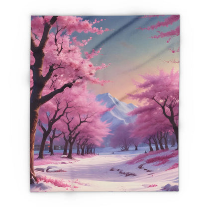 Cozy Arctic Fleece Blanket - Pink Cherry Blossom Scene Soft Throw for Home Gift for Nature Lovers Winter Decor Cozy