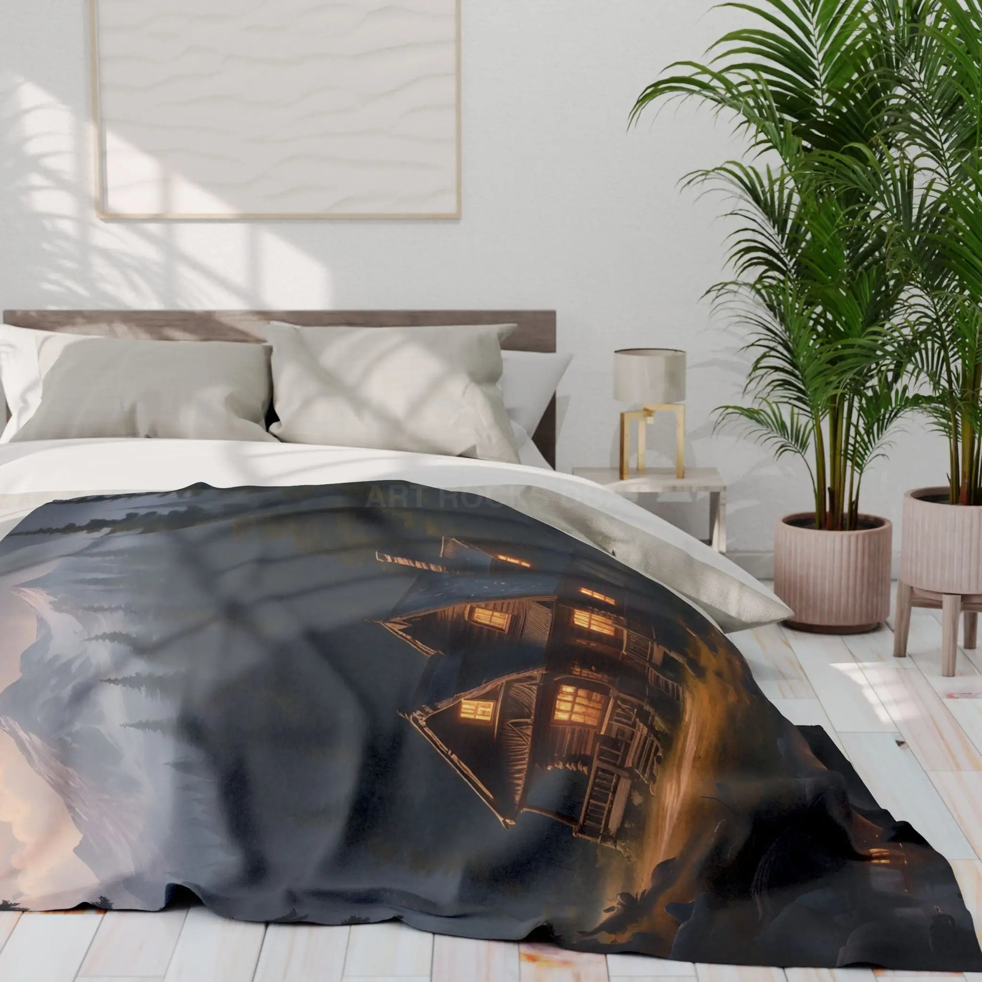 Cozy Arctic Fleece Blanket - Serene Cabin Design for Warmth & Comfort Perfect Gift for Home Decor Camping Relaxation