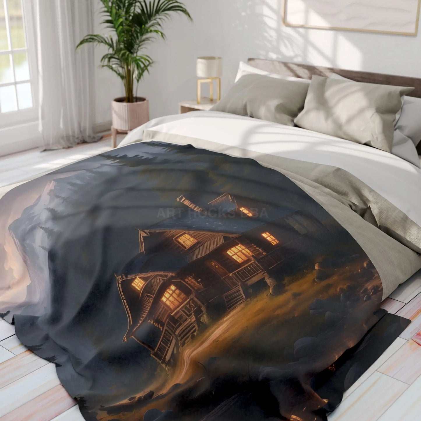 Cozy Arctic Fleece Blanket - Serene Cabin Design for Warmth & Comfort Perfect Gift for Home Decor Camping Relaxation