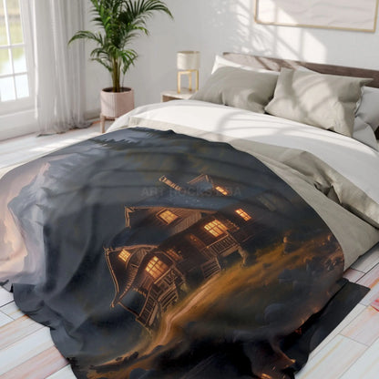 Cozy Arctic Fleece Blanket - Serene Cabin Design for Warmth & Comfort Perfect Gift for Home Decor Camping Relaxation
