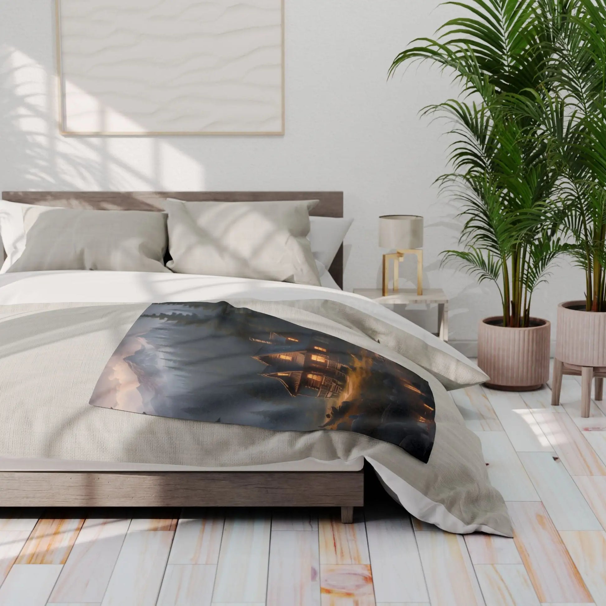 Cozy Arctic Fleece Blanket - Serene Cabin Design for Warmth & Comfort Perfect Gift for Home Decor Camping Relaxation