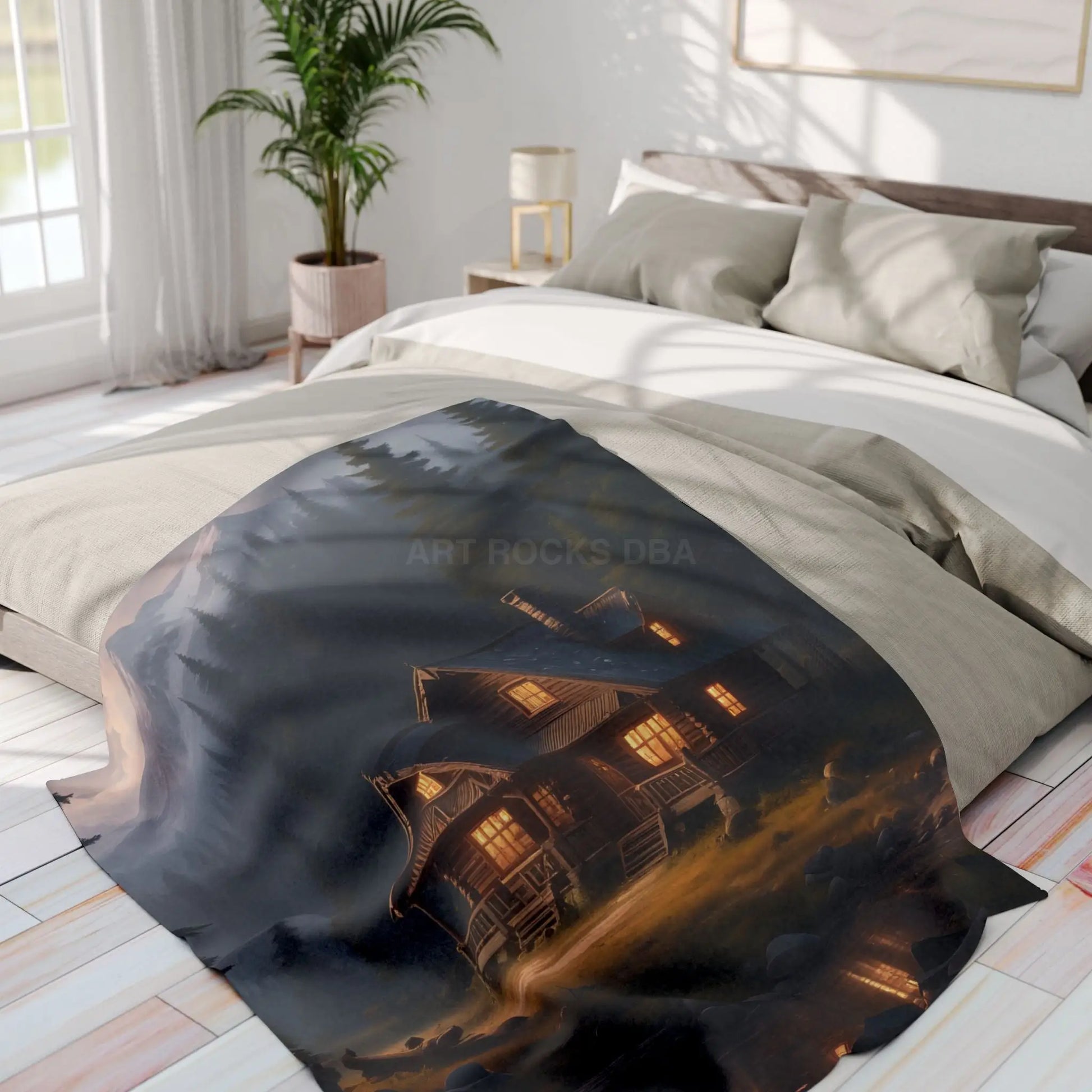 Cozy Arctic Fleece Blanket - Serene Cabin Design for Warmth & Comfort Perfect Gift for Home Decor Camping Relaxation